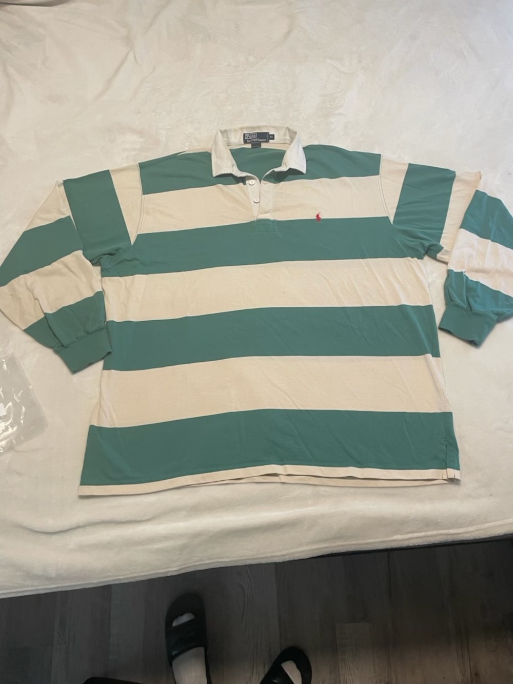 Polo by Ralph Lauren Teal Green & Cream Striped Rugby Polo